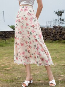 Seusyu Floral Print High Waist Skirt Fall Cloth For Women