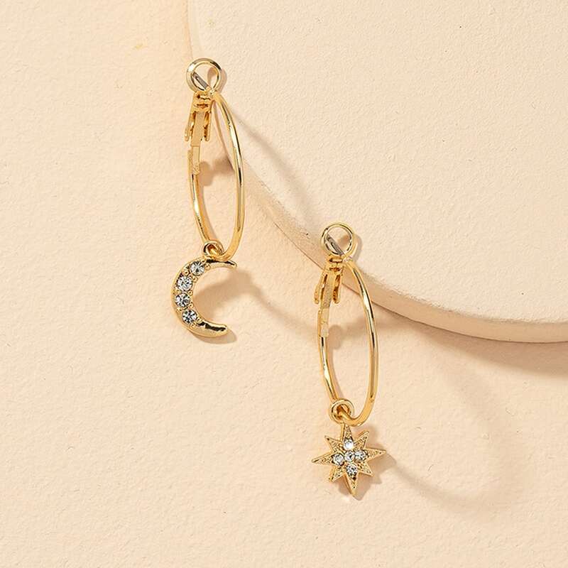 

Star & Moon Drop Earrings, Gold
