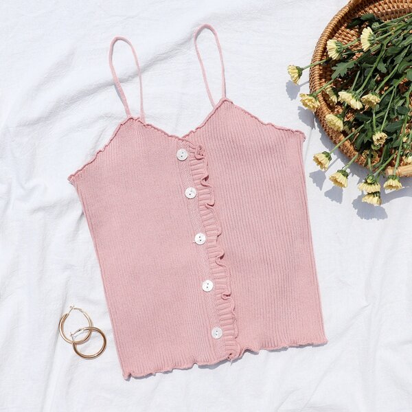 

Frill Trim Button Front Bralette, Pink