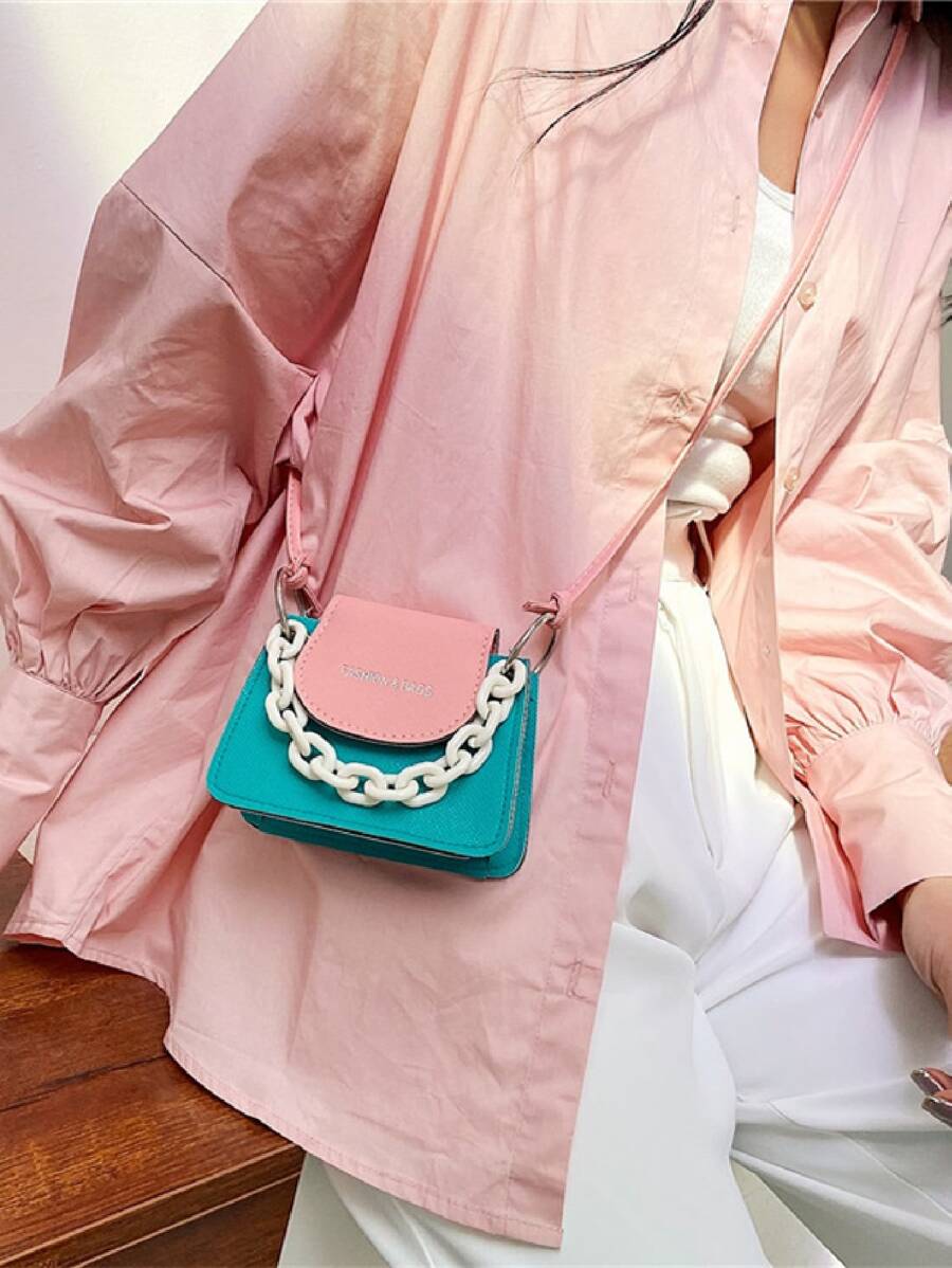 Mini Two Tone Satchel Bag - Mint Blue - View 1