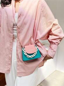 Mini Two Tone Satchel Bag - Mint Blue - View 2