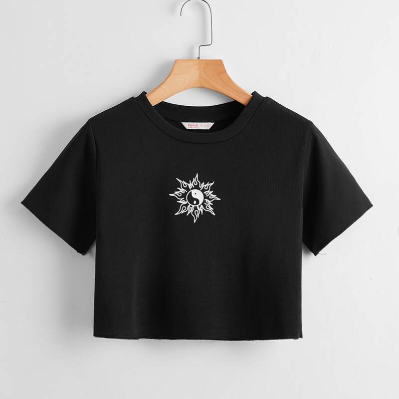 

Yin And Yang Graphic Crop Tee, Black