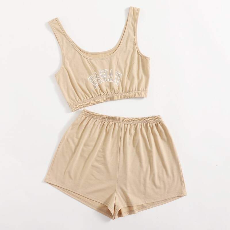 

Letter Tank Top & Shorts, Beige