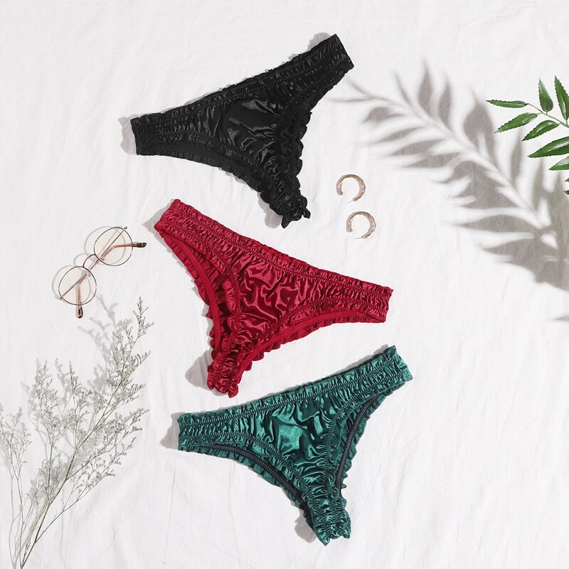 

3pack Lettuce Trim Satin Panty Set, Multicolor