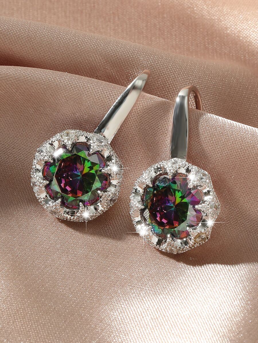 Cubic Zirconia Decor Earrings - Silver - View 1