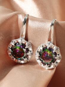 Cubic Zirconia Decor Earrings - Silver - View 3