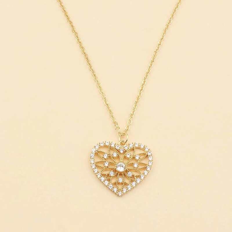 

Heart Rhinestone Pendant Necklace, Gold