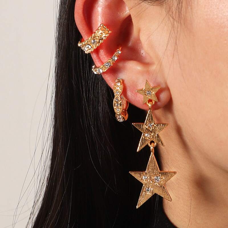 

4pcs Rhinestone Decor Earring, Gold