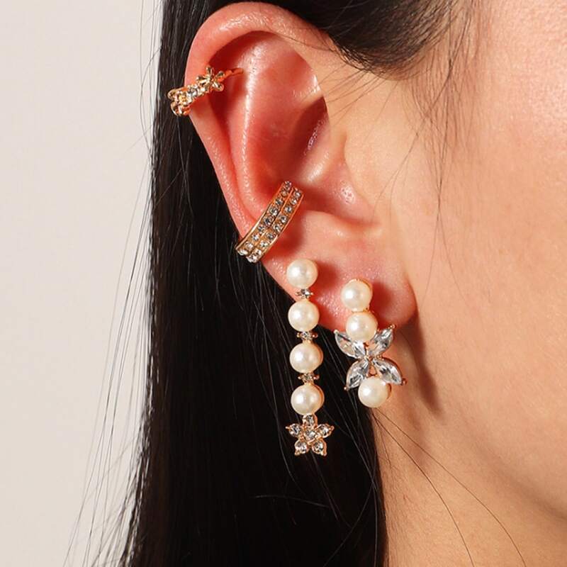 

4pcs Faux Pearl Decor Earring, Gold