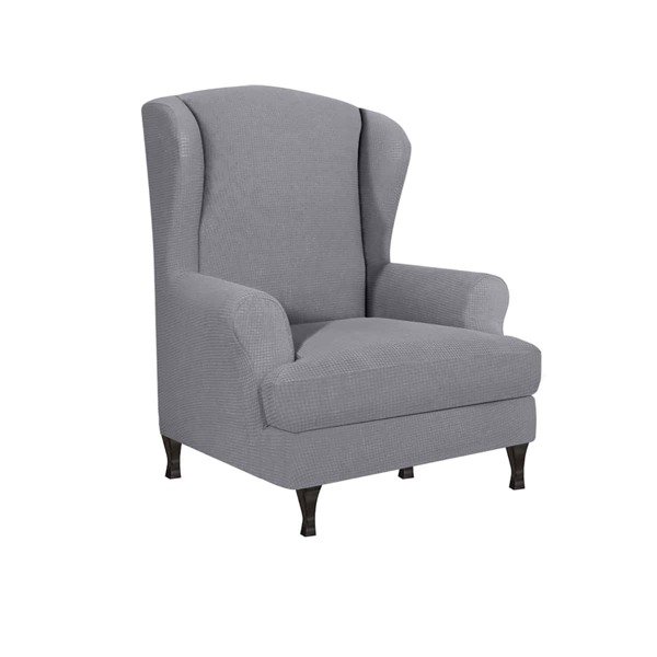 

Solid Color Stretchy Wing Chair Slipcover, Light grey