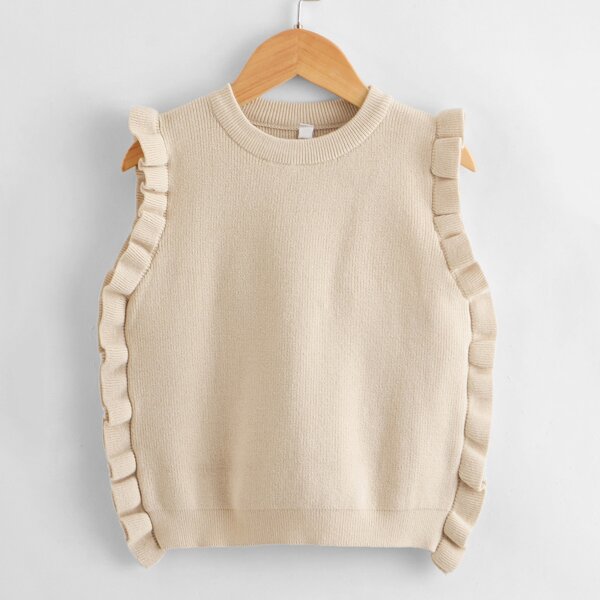 

Toddler Girls Solid Ruffle Trim Sweater Vest, Beige
