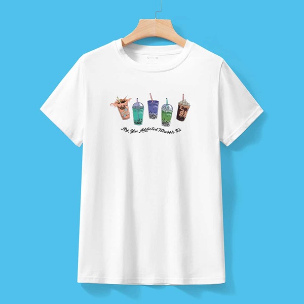 

Bubble Tea Print Round Neck Tee, White