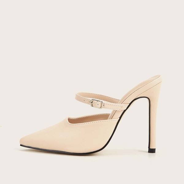

Buckle Decor Stiletto Heeled Mules, Apricot