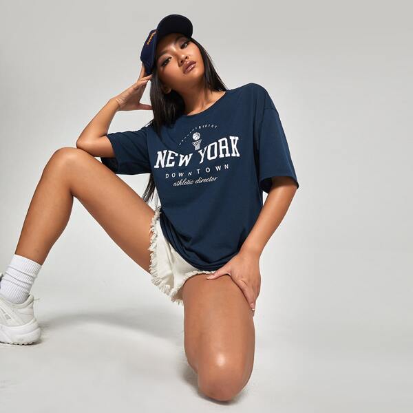 

Letter Graphic Drop Shoulder Tee, Navy blue