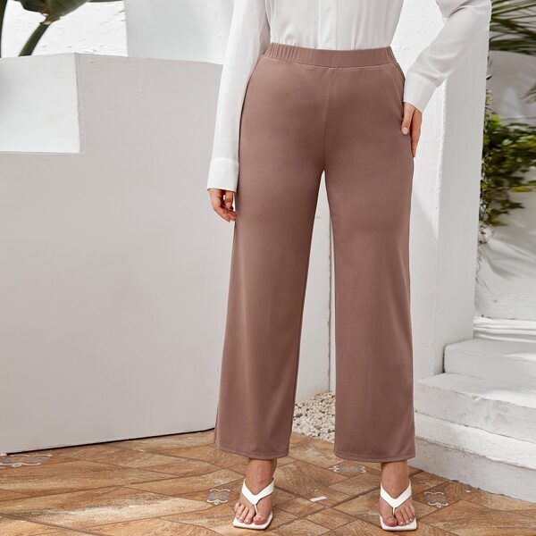 

Plus Elastic Waist Wide Leg Pants, Dusty pink