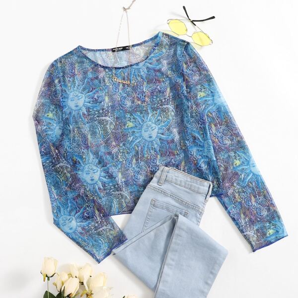 

Plus Graphic Print Crop Top, Multicolor