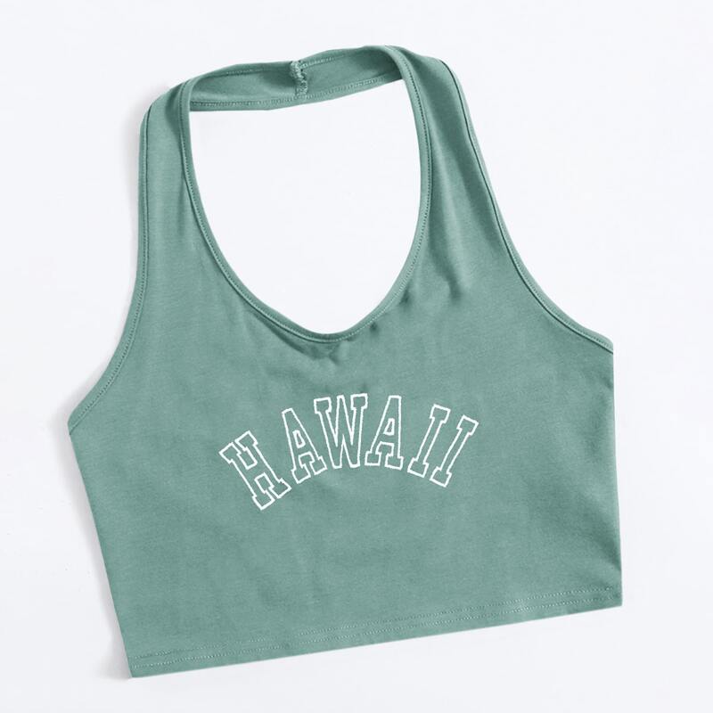

Letter Embroidery Crop Halter Top, Mint green