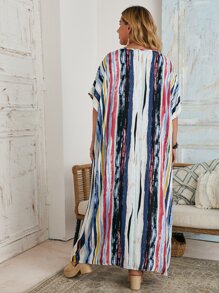EMERY ROSE Plus Batwing Sleeve Pocket Patched Striped Dress For Summer - Multicolor - View 2