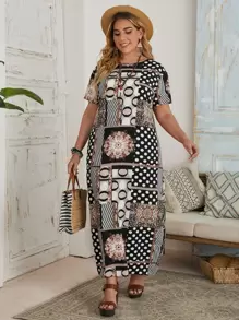 EMERY ROSE Vestido tipo túnica con estampado gráfico talla plus para verano - Multicolor - Ver 4