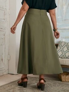 SHEIN Clasi Plus Solid Tie Front Skirt - Army Green - View 3