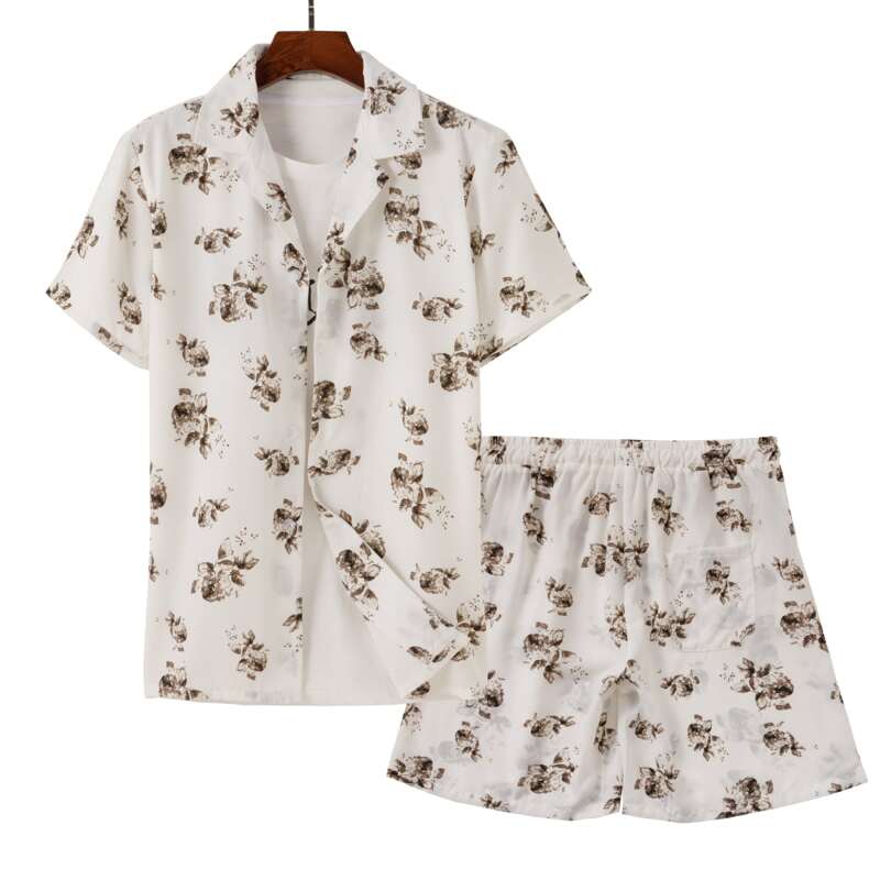 

Guys Floral Print Shirt & Shorts, White