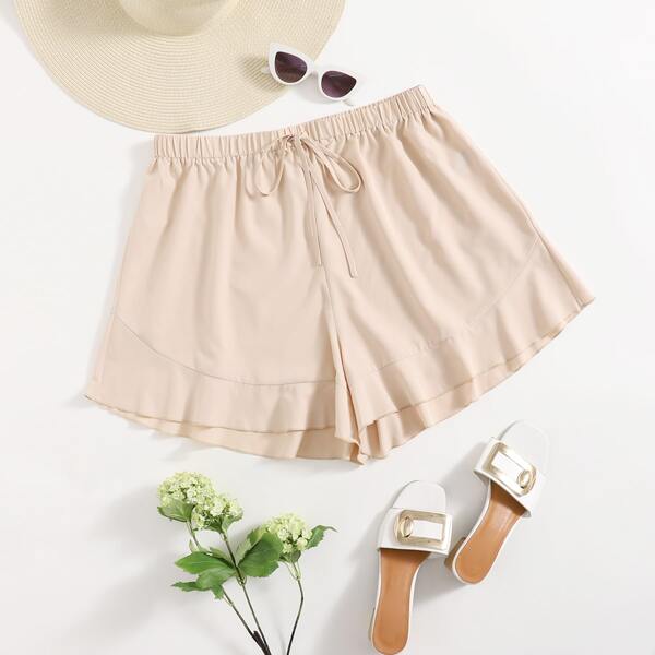 

Plus Solid Knot Front Shorts, Apricot