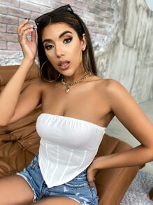 Top De Tubo Con Dobladillo Asimétrico - Blanco - Ver 3