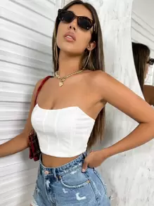 Chiquease Top tubo corto unicolor - Blanco - Ver 4