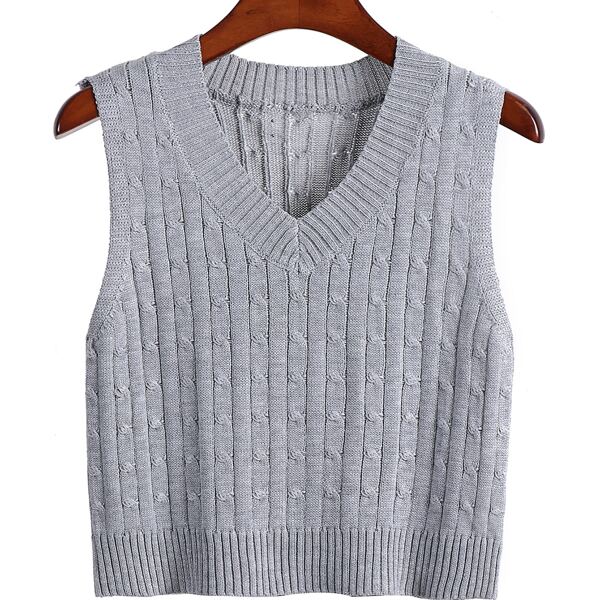 

Solid V Neck Sweater Vest, Light grey