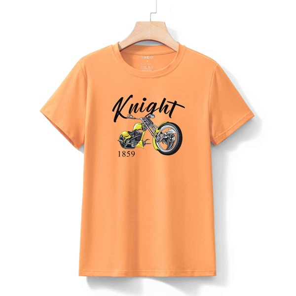 

Motorcycle & Letter Graphic Tee, Orange