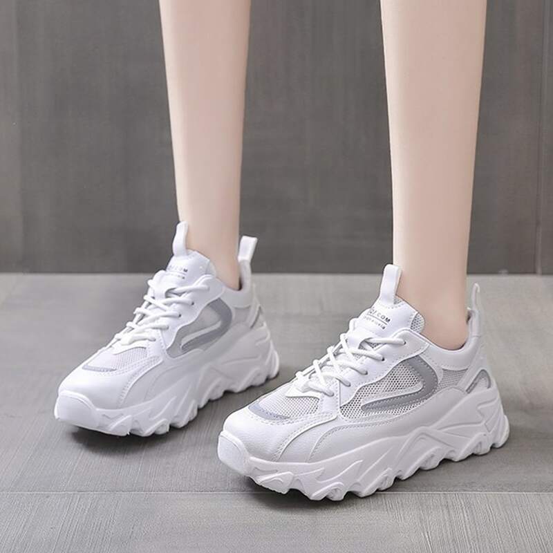 

Lace-up Mesh Chunky Sneakers, White