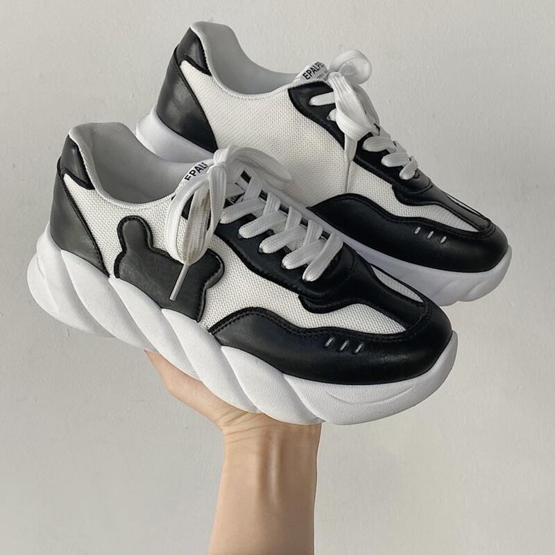

Colorblock Lace-up Chunky Sneakers, Black and white