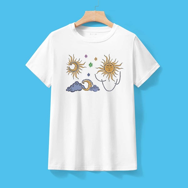 

Abstract Sun & Moon Tee, White