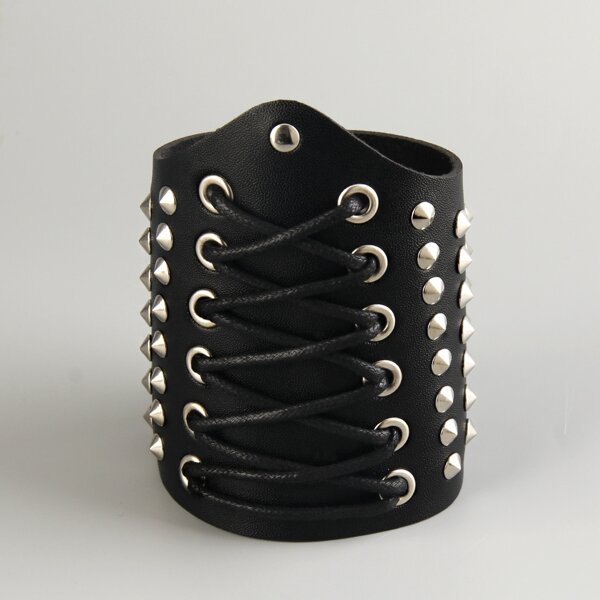 

Men Studded Decor Wide Bracelet, Black