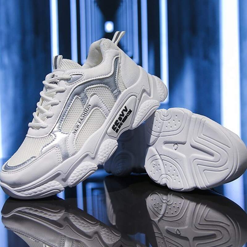 

Lace-up Mesh Chunky Sneakers, White