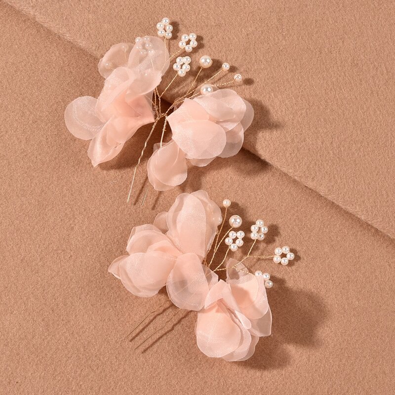 

2pcs Faux Pearl Decor Hair Pin, Pink