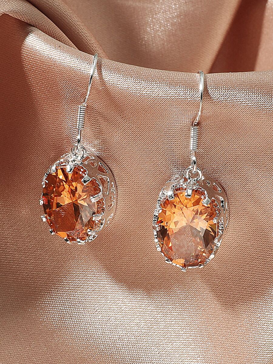 1 对复古优雅泪珠香槟石耳环