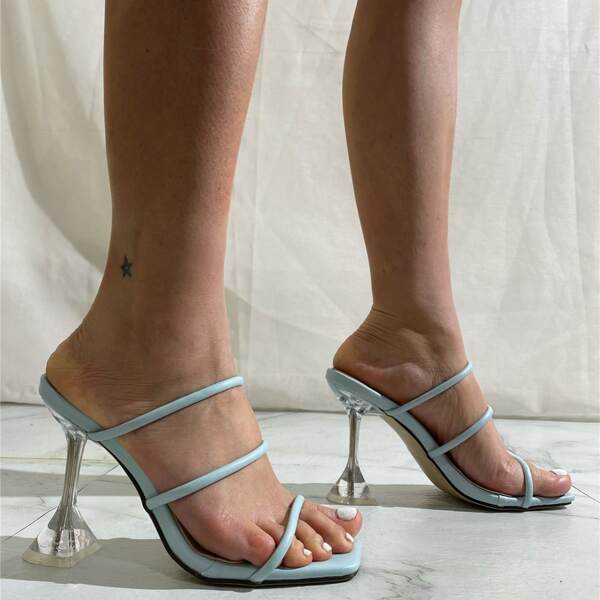 

Minimalist Pyramid Heeled Sandal Mules, Baby blue