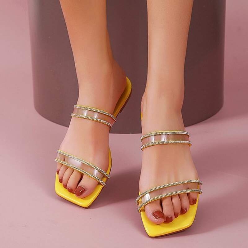 

Rhinestone Clear Strap Slide Sandals, Yellow