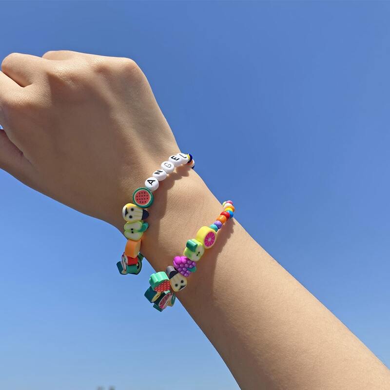 

2pcs Fruit & Letter Bracelet, Multicolor