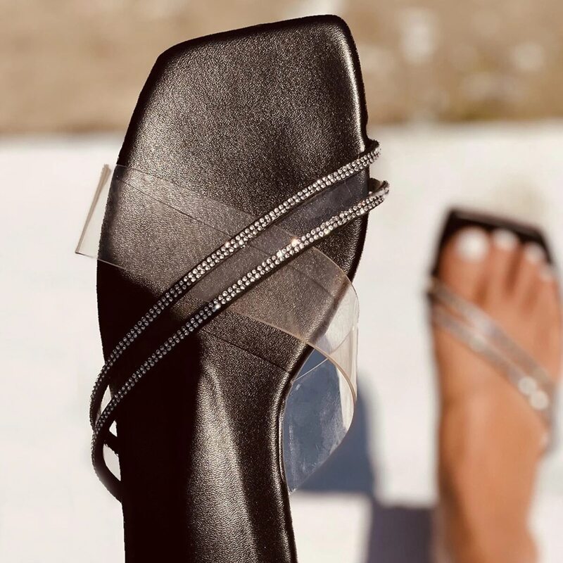 

Rhinestone Criss Cross Slide Sandals, Black