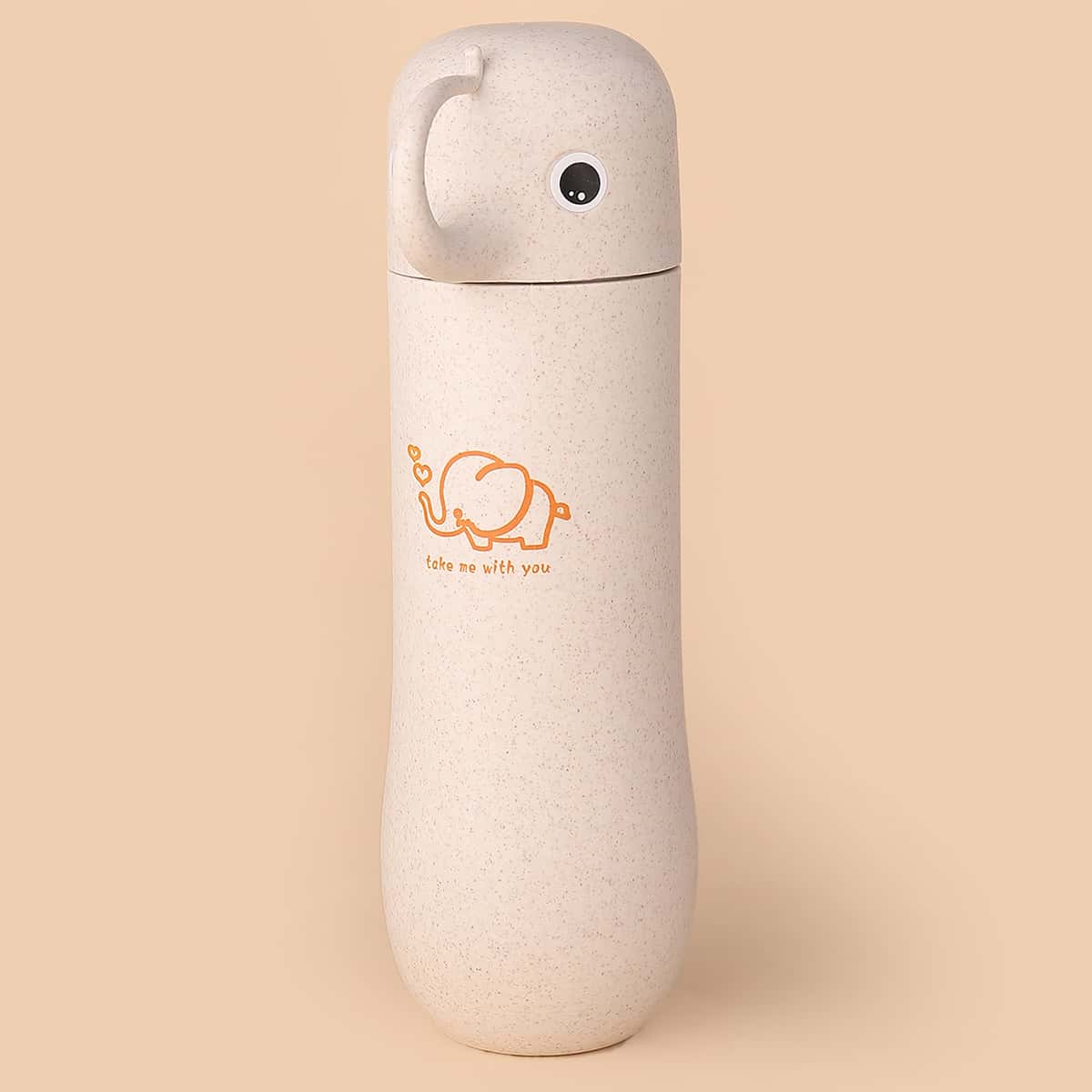 

1pc Elephant Print Water Bottle, Beige