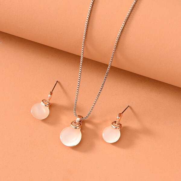 

Opal Charm Necklace & 1pair Earrings, Rose gold