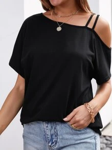 Áo thun Cắt ra màu trơn Giải trí - màu đen - Xem 4