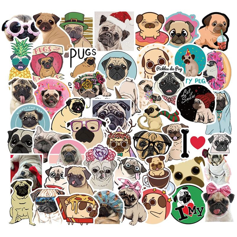 

50pcs Pug Print Sticker, Multicolor