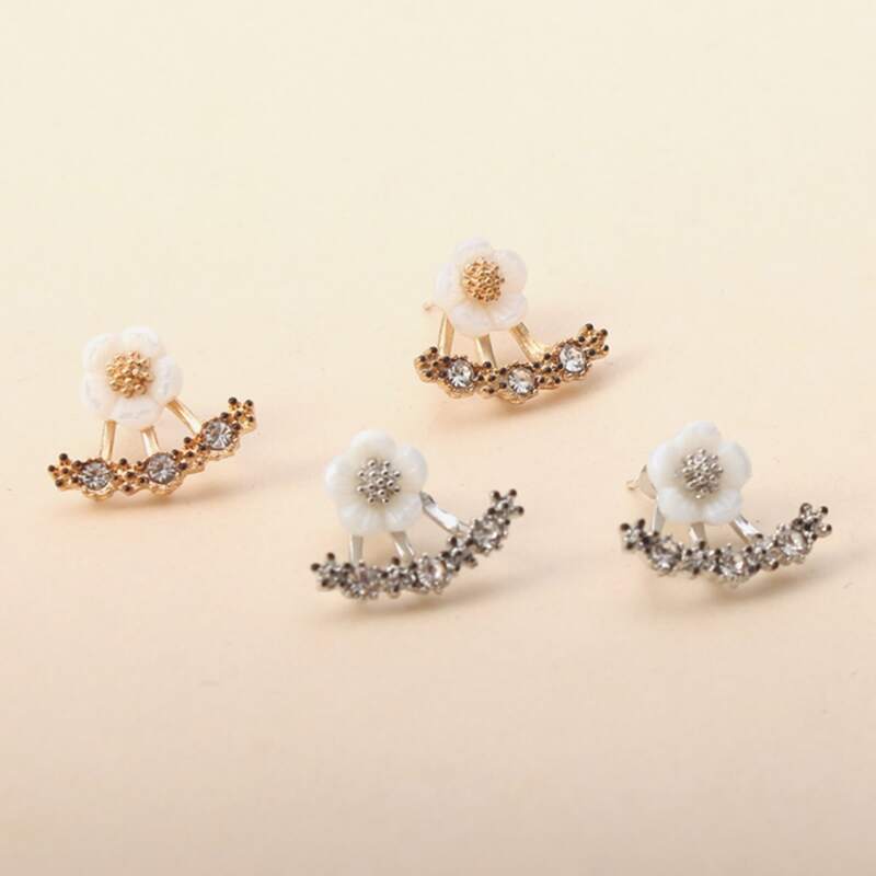 

2pairs Flower Stud Earrings, Multicolor