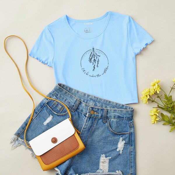 

Plants & Slogan Graphic Lettuce Trim Tee, Baby blue