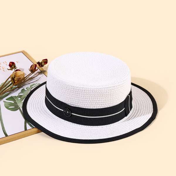 

Two Tone Straw Hat, White