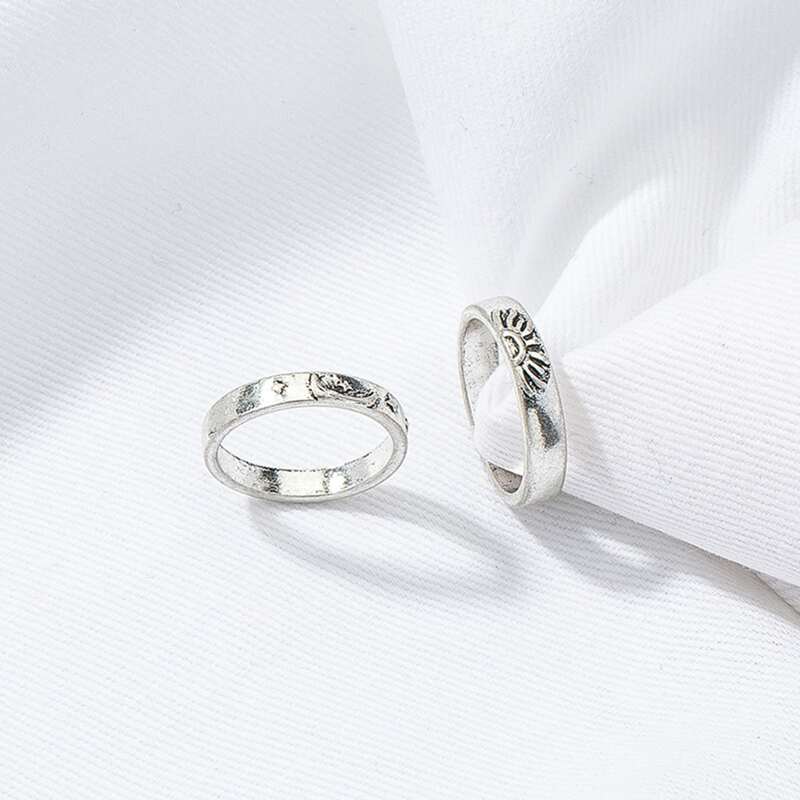 

2pcs Star & Moon Decor Ring, Antique silver