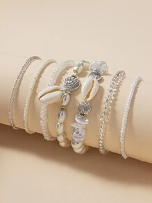 7入組人造珍珠裝飾手鐲 - 米色 - 查看 1